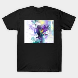 Violet Hummingbird on Picturesque Background T-Shirt